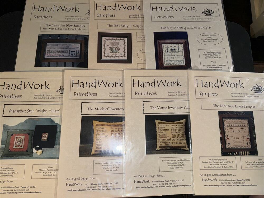 Lot Of 7 Handwork Primitives Pillows Framed Cross Stitch Sampler